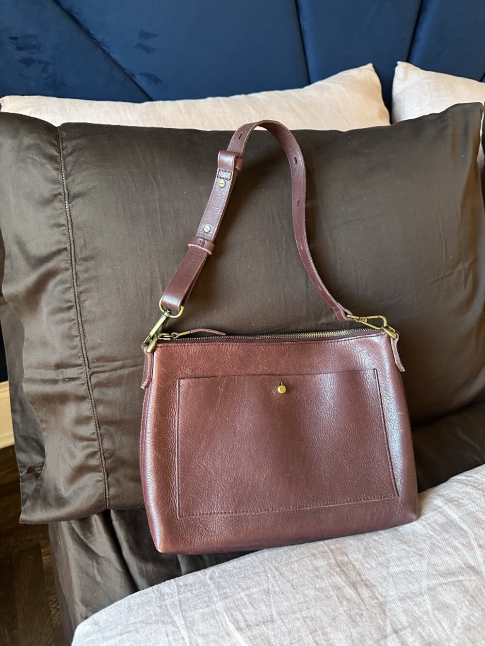 Madewell Burgundy Leather Shoulder Bag with Crossbody Adjustable Strap